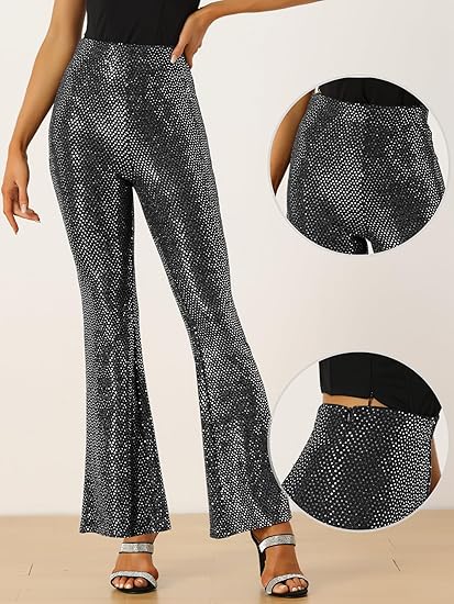 Rachael Flare Pants for Women's Stretch 1980s Sparkle With Rhinestones